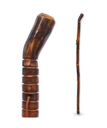RMS Natural Wood Walking Stick - 55 Inch Handcrafted Wooden Hiking Stick - Assisting Men or Women with Disability or Limited Mobility (Grooved Handle, 55 Inch) Grooved Handle 55 Inch