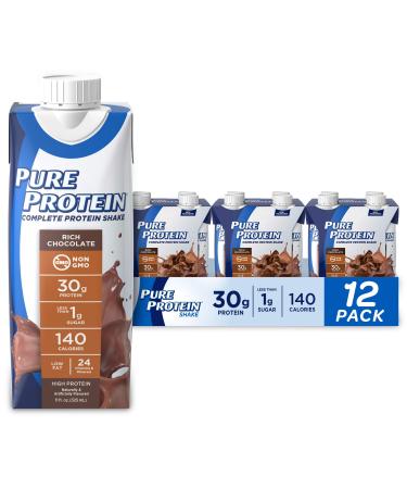 Pure Protein Chocolate Protein Shake, 30g Complete Protein, Ready to Drink and Keto-Friendly, Vitamins A, C, D, and E plus Zinc to Support Immune Health, 11oz Bottles, 12 Pack Rich Chocolate - Cartons