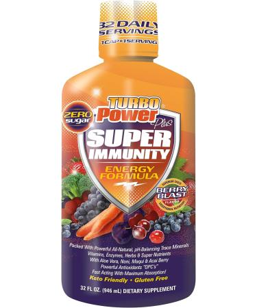 Turbo Power Plus Super Immunity 32 Oz. Liquid Energy Formula: 72 Natural Plant-Based Minerals, 17 Powerful Antioxidants, 47 Vitamins, Enzymes, Vitamin D3, Vitamin A, and Vitamin C