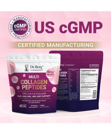 Dr. Berg Multi Collagen Peptides Powder Types I II III V X - Unflavored Collagen Powder w/ 14 g of Protein - Grass-Fed Pasture-Raised & Wild-Caught Collagen Sources - 25 Servings - Buy Online on GoSupps.com