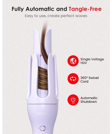 NOVUS 1.25 Inch Rotating Curling Iron - Effortless Waves & Beach Curls Auto Hair Curler with 60M Ions Fast Heating & Anti-Scald Protection for Perfect Hair Styling - Buy Online on GoSupps.com
