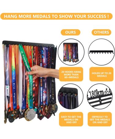 Goutoports Medal Holder Display Hanger Rack Frame for Sport Race Runner -Race Medal Hanger Holder - Sturdy Black Steel Metal Over 60 Medals Easy to Install (2Pcs) - Buy Online on GoSupps.com