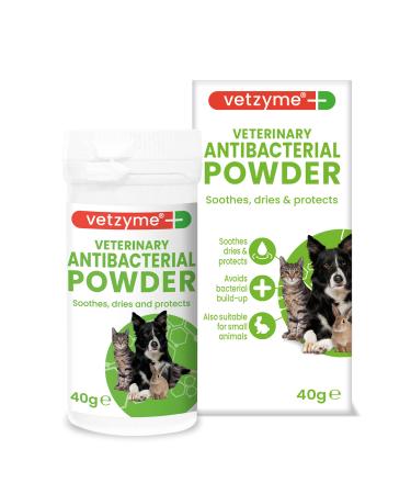 Vetzyme Veterinary Antibacterial Powder for Dogs Cats and Small Pets - Gently Soothes Dries and Protects the Skin From Harmful Bacteria (40g) - Buy Online on GoSupps.com