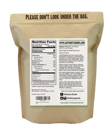 Anthony's Organic Acacia Senegal Powder 1 lb - Gluten Free, Non GMO, Soluble Fiber Prebiotic - Buy Online on GoSupps.com