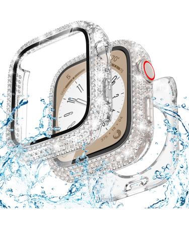 Goton 2 in 1 Waterproof Bling Case for Apple Watch 40mm Screen Protector SE (2nd Gen) Series 6 5 4 Full Glitter Diamond Rhinestone Bumper Face Cover for iWatch Accessories Women 40 mm Clear Clear 40mm