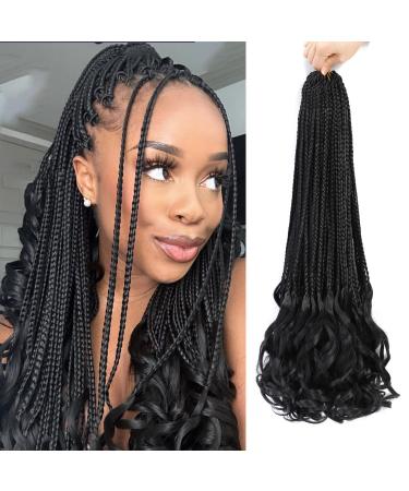 Mclisle French Curl Crochet Braids 18 Inch 7 Packs Goddess Box Braids Crochet Hair with Curly Ends French Curly Braiding Hair Synthetic Pre Looped Crochet Box Braids 1B 18 Inch (Pack of 7)