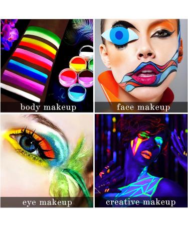 Water Activated UV Glow Neon Cake Eyeliner - 12 Bright Colors for Blacklight Luminous Makeup - Halloween & Club Costume Paint - Buy Online on GoSupps.com