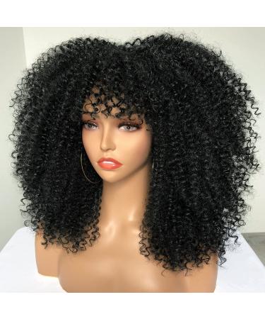 16 Afro Kinky Curly Wig with Bangs for Black Women - Synthetic Bomb Wig (Black) - Buy Online on GoSupps.com