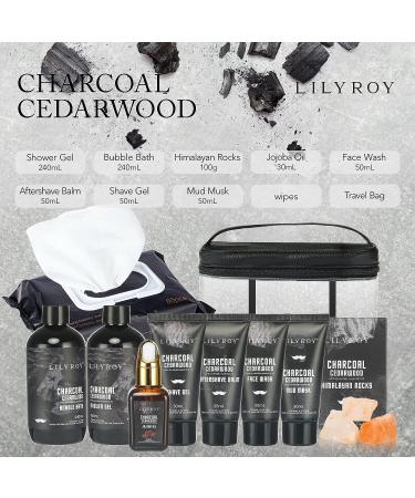 Men's Spa Gift Set for Father's Day - 10Pcs Charcoal Cedarwood Spa Kit with Jojoba Oil, Aftershave Balm, Shave Gel & More - Gift Basket for Dad - Buy Online on GoSupps.com