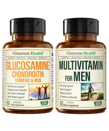 Glucosamine Chondroitin Turmeric MSM + Men s Multivitamin 2-Bottle Supplement Bundle for Him. Joint Health Inflammatory Response Immune Support Antioxidant Properties
