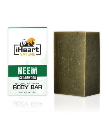 Organic Neem Soap Bar - Natural Herbal Body Odor Eliminating Soap - Long Lasting Rich Creamy Moisturizing Face & Body Wash Soap (Large 6 Ounce) Neem & Cedarwood