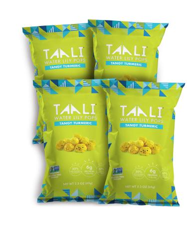 Taali Tangy Turmeric Water Lily Pops (4-Pack) - Taste with Benefits | Protein-Rich Roasted Snack | Non GMO Verified | 2.3 oz Multi-Serve Bags Tangy Turmeric 2.3 Ounce (Pack of 4)