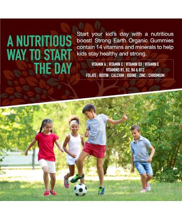 Strong Earth Organic Multivitamin Gummies for Kids | Immune Support Chewable Vitamins A C D3 E B6 & Zinc | Berry Flavor | 60 Count - Buy Online on GoSupps.com