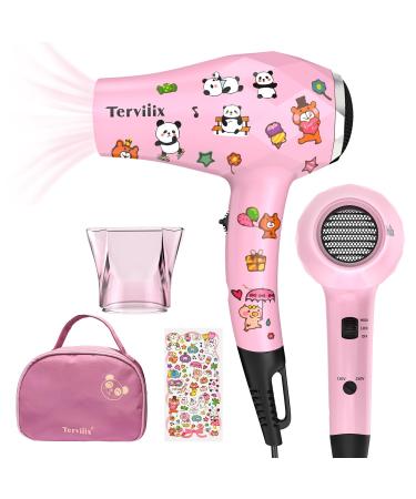Terviiix Mini Portable Travel Hair Dryer Small Lightweight Blow Dryer 1000W Compact Kids Hairdryer with DIY Stickers Travel Dryer with Concentrate Nozzle Attachment for Travel Dual Voltage