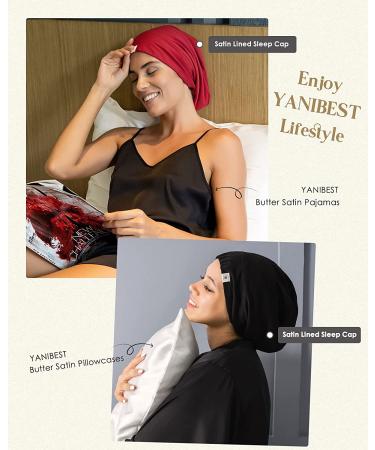 YANIBEST Silk Satin Bonnet Hair Cover Sleep Cap - Large Blue Floral | Adjustable Stay-on Silk Lined Slouchy Beanie Hat for Night Sleeping - Buy Online on GoSupps.com