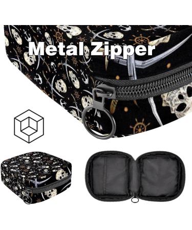 Menstruation Pad Bag with Zipper | Women's Napkin & Tampon Collection Bag | Pirate Skulls Swords & Anchor Pattern - Buy Online on GoSupps.com