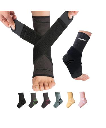 ABIRAM Foot Sleeve (Pair) with Compression Wrap Ankle Brace For Arch Ankle Support Football Basketball Volleyball Running For Sprained Foot Tendonitis Plantar Fasciitis Black Small