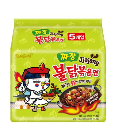 Samyang Buldak Hot Chicken Flavour Ramen Noodles Jjajang (Korean Black Bean Sauce) 140g (Pack of 5)