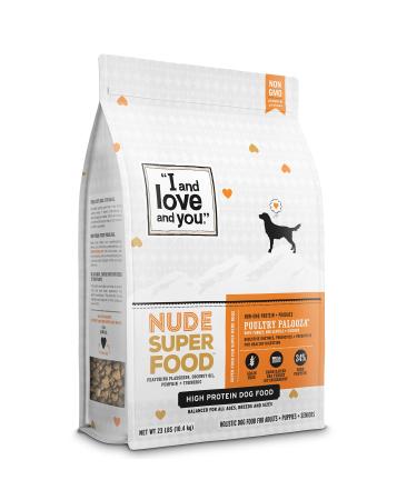 "I and love and you" Nude Superfood Dry Dog Food - Grain Free Kibble, Prebiotics & Probiotics, Turkey + Chicken, 23-Pound Poultry Palooza 23 Pound (Pack of 1)