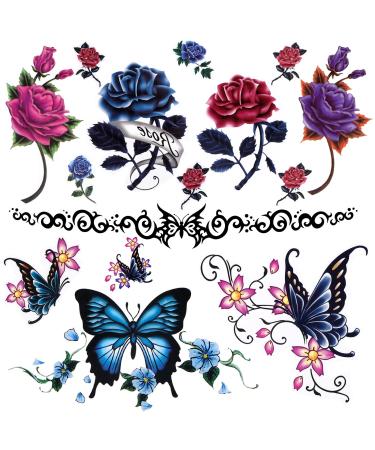 Lady Up Temporary Tattoos Stickers 20 Sheets Body Art Flowers  Roses  Butterflies Tattoo for Women  Mixed Style and Multi-Colored Waterproof 90 190mm