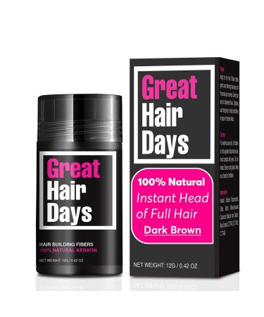 Great Hair Days Hair Building Fibers  Natural Keratin Hair Thickener for Thinning Hair for Men and Women  Create the Appearance of Fuller Hair  0.42 OZ Bottle  Dark Brown