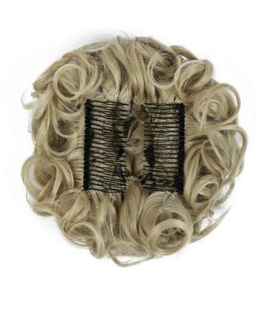 Yamel Curly Ash Blonde Chignon Hairpiece | Synthetic Updo Bun Extensions for Women - Buy Online on GoSupps.com