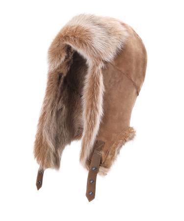 Everest Trapper Hat with Shearling Fur - Ultra Warm Unisex Winter Hat with Ear Flaps Camel