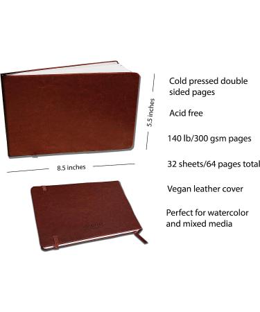 Linden Art Watercolor Journal - 140lb (300 GSM), 64 Cold Pressed Pages, 8.5x5.5 inches - Watercolor/Mixed Media Travel Journal with Brown PU Leather Cover - Buy Online on GoSupps.com