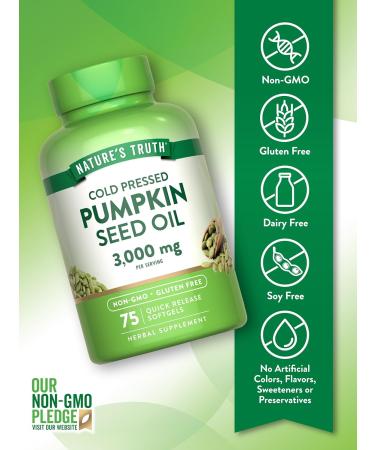 Nature's Truth Pumpkin Seed Oil | 3000mg | 75 Softgels | Cold Pressed Herbal Supplement | Non-GMO & Gluten Free Supplement - Buy Online on GoSupps.com