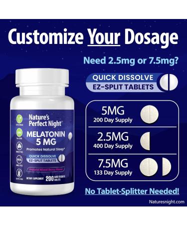 Nature's Perfect Night | Melatonin 5mg | 200 Quick Dissolve Tablets | Natural Mixed Berry Flavor |Preferred Potency | Sugar Free | Vegan | Gluten Free | Value Size - Buy Online on GoSupps.com