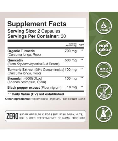 Gade Nutrition Turmeric Quercetin with Bromelain Supplement | Supplement in Capsules for Immune Support Allergy Relief Joint Support | Non-GMO Gluten-Free Made in USA 60 Count (Pack of 1) - Buy Online on GoSupps.com