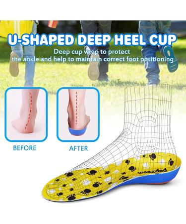 Kids Arch Support Insoles for Flat Feet & Plantar Fasciitis - Orthotic Inserts for Children - XL Size - Brown Gel Shoe Inserts for Heel Pain & Fallen Arches - Buy Online on GoSupps.com