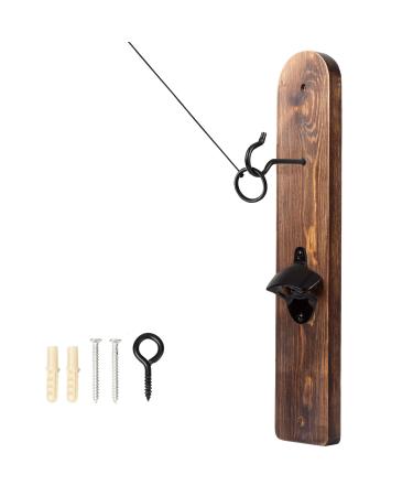 Play Platoon Hook and Ring Game with Bottle Opener and Magnetic Cap Catch - Ring Toss Game for Adults Rustic Brown Wood