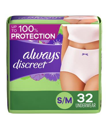 Always Discreet, Incontinence & Postpartum Underwear For Women, Size Small/Medium, Maximum Absorbency, Disposable, 32 Count