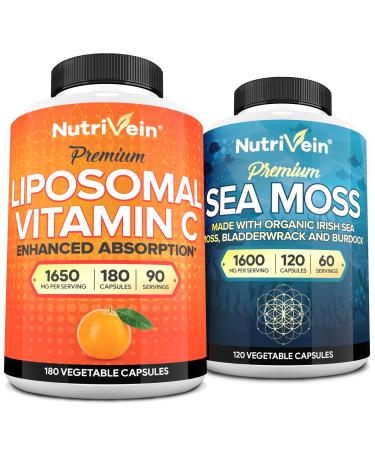 Nutrivein Premium Sea Moss Capsules & Vitamin C Supplement Bundle: High-Absorption Liposomal Vitamin C & Irish Sea Moss Capsules - Digestive Wellness Antioxidant Protection & Immune Support