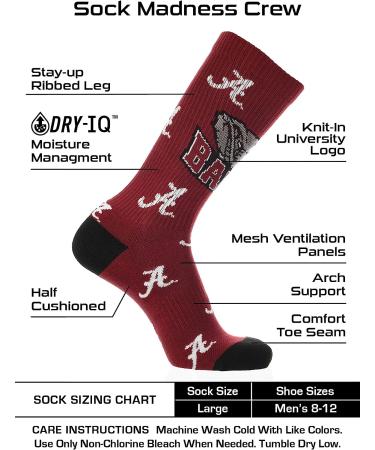 Alabama Crimson Tide Mayhem Crew Socks - Large (Crimson/Black/White) - Buy Online on GoSupps.com