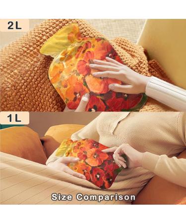NAANLE 2L Transparent Hot Water Bottle with Lid - Oil Painting Poppy Flowers for Menstrual Cramps Pain Relief & Heat Therapy - Buy Online on GoSupps.com