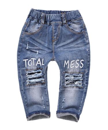 KIDSCOOL SPACE Baby Ripped Jean Toddler Elastic Waist Distressed Denim Pants 12-18 Months Blue-1926