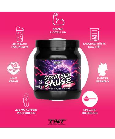 TNT SynapsenSauce Cherry 440g - Pre-Workout Booster | Fitness & Bodybuilding | High-Quality Training Booster with L-Citrulline Caffeine & Guarana | 20 Servings | Made in Germany - Buy Online on GoSupps.com