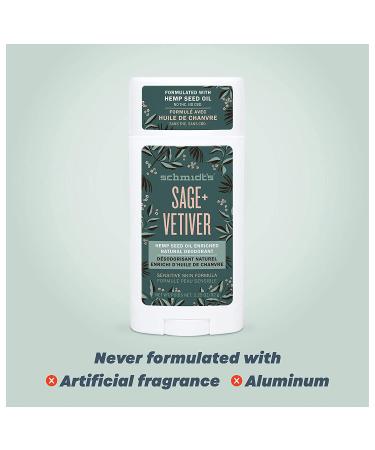Schmidt's Natural Deodorant 3-Pack - Aluminum-Free, Hemp Seed Oil, Sage + Vetiver - 24 Hour Odor Protection, Vegan & Cruelty-Free - Buy Online on GoSupps.com