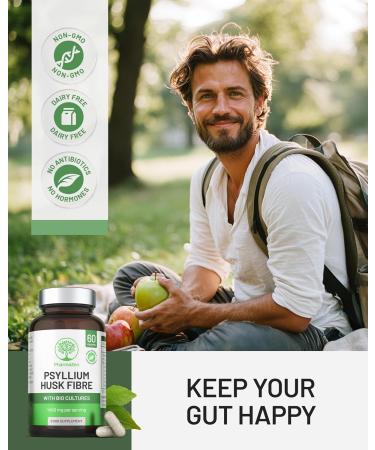 Psyllium Husks Capsules with Probiotics - High Fibre Supplement 1400mg - Soluble Fiber Tablets High Strength - 60 Capsules - Pure Psyllium Husk & 6B Acidophilus Probiotic Complex for Digestive Support - Buy Online on GoSupps.com