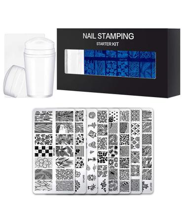 Hylotele nail stamps set - 10 pieces/set nail stamp panels with clear silicone stamps scraper flower geometrow for nail art stamp plates manicure art tool kit yztz -01