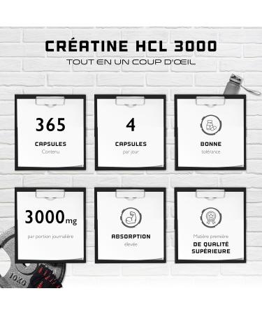 Creatine HCL - 365 Vegan Capsules - Highly Dosed to 3000 mg - Pure Creatine Hydrochloride - High Absorption - High Bioavailability - Buy Online on GoSupps.com