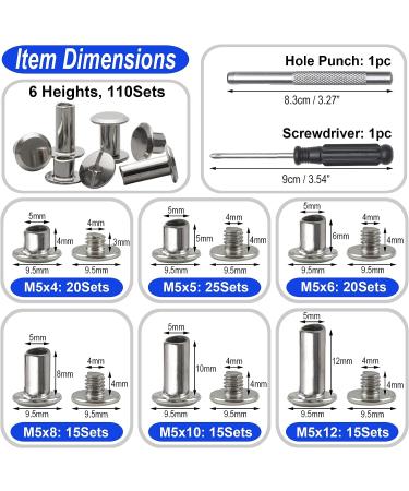 YORANYO 110-Piece Assorted Silver M5 Chicago Screws Leather Rivets for Leather Craft & Bookbinding - Buy Online on GoSupps.com