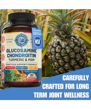 WHOLE WORLD WELLNESS Joint Support Supplement with Glucosamine Chondroitin MSM Turmeric Boswelia. Supports Inflammatory Response Discomfort Relief for Knees Hands Back Joints. NSF Certified USA Made - Buy Online on GoSupps.com