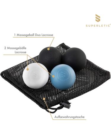 Superletic Lacrosse Massage Ball Set Elite - 6 cm Self-Massage Duo Fascia Balls - 4 Pack in White Blue Black - Trigger Point Therapy for Optimal Recovery - Buy Online on GoSupps.com