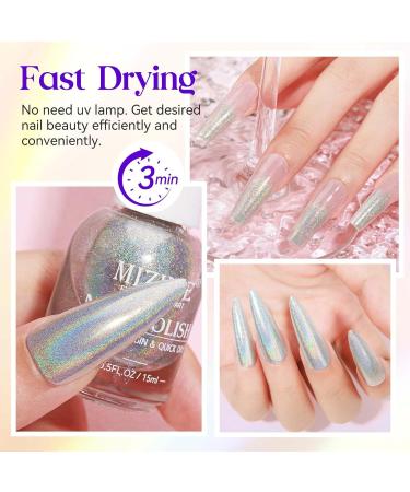 MIZHSE Holographic Nail Polish - Fast-Dry Silver Glitter High Gloss 15ml | Iridescent Chrome Nail Art for Salon & Home - Buy Online on GoSupps.com