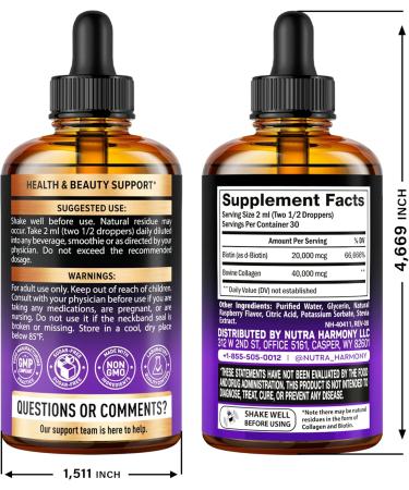NUTRAHARMONY Biotin Collagen Hyaluronic Acid Capsules & Liquid Biotin Collagen Drops - Buy Online on GoSupps.com