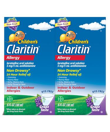 Claritin Grape Flavored Kids Allergy Relief - Non Drowsy Liquid Antihistamine for 24 Hour Childrens Allergy Relief Dye Alcohol and Sugar Free Medicine for Children 2 Aged Years and Older