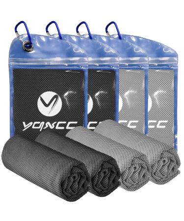 YQXCC 4 Pack Cooling Towel (40"x12") Cool Cold Towel for Neck Microfiber Ice Towel Soft Breathable Chilly Towel for Yoga Golf Gym Camping Running Workout & More Activities 2 Light Gray/ 2 Dark Gray